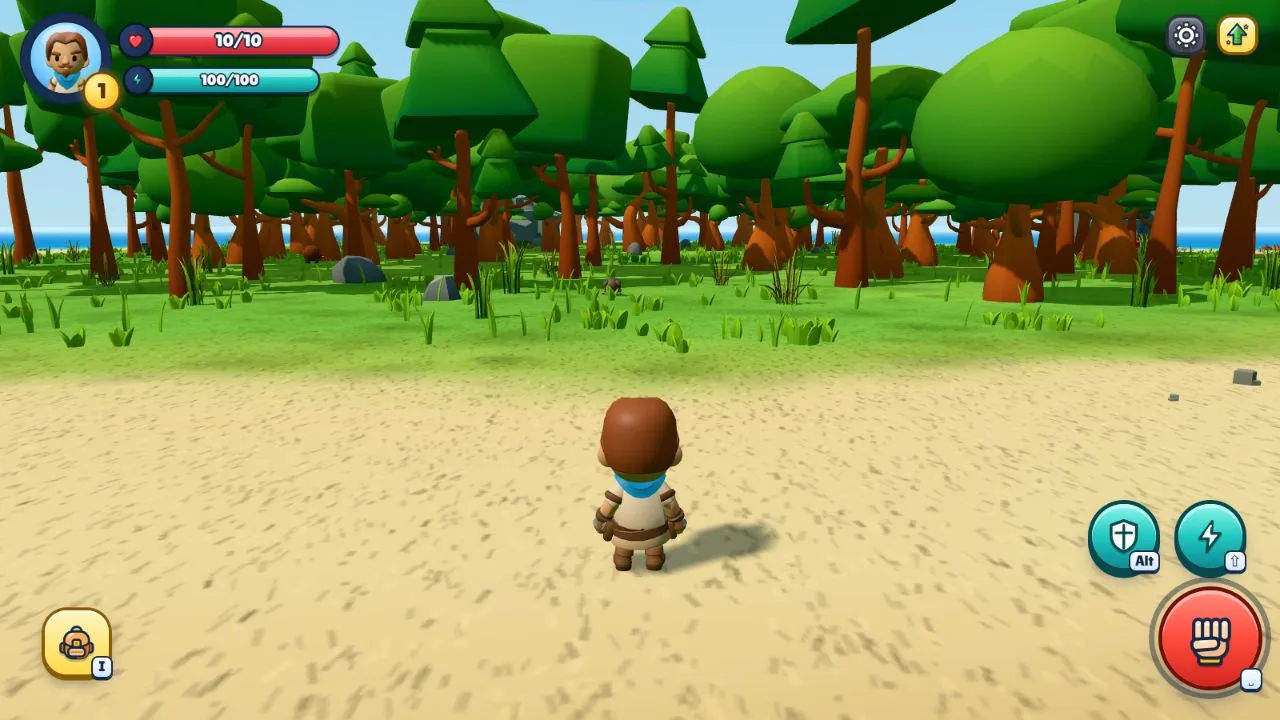 Der Held erkundet die Insel in der bunten 3D-Spielwelt von Rise Beyond.